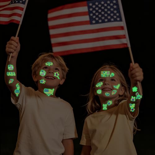 4th of July Glow Tattoos 106 PCS, Patriotic Temporary Tattoos