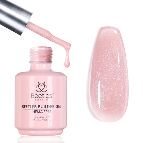Beetles Builder Gel Pink Glitter Pink 8-in-1 HEMA-Free Nail Gel for Strong Manicures