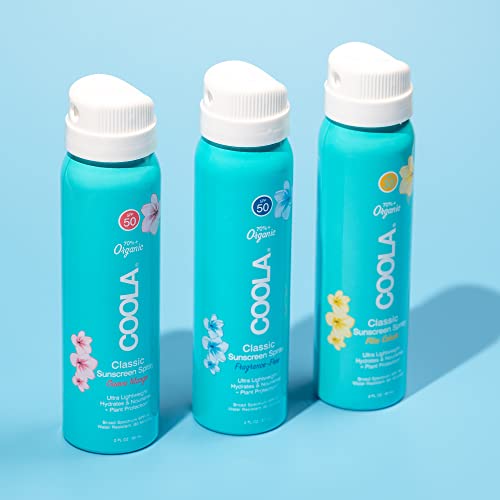 COOLA Organic Sunscreen SPF 50 Sunblock Spray, Dermatologist Tested Skin Care for Daily Protection, Vegan and Gluten Free, Guava Mango, Travel Size, 2 Fl Oz