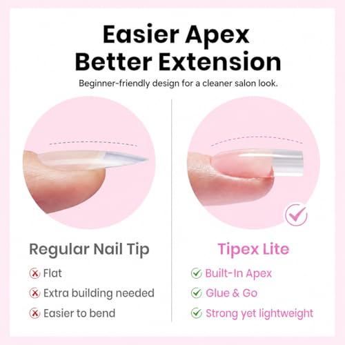 Beetles Tipex Lite Instant Apex Nail Tips Short Square 96 pcs - Salon-Quality DIY Extensions