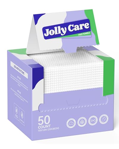 Jolly Care Disposable Face Towels 10x12 Inches, 50 Count, Soft & Absorbent