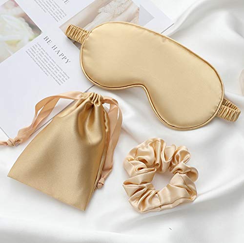 LCBD Silk Satin Sleeping Eye Mask, Gold Sleep Eye Mask Night Blindfold for Women and Men, Soft Breathable Blackout Eyeshade Eye Cover for Travel, Wedding Bridesmaid Gift