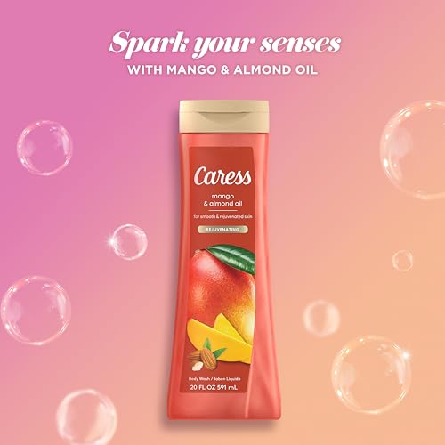 Caress Body Wash for Women, Mango & Almond Oil, Refreshing Shower Gel for Smooth, Rejuvenated Skin, 20 fl oz, 4 Pack