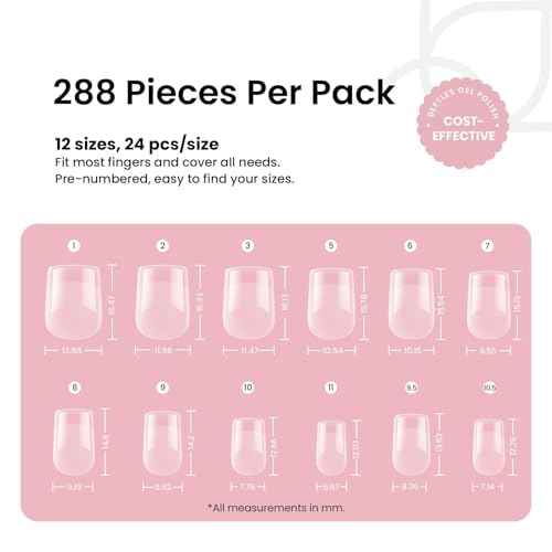 Beetles Gel Nail Tips 288 pcs Extra Short Square Nail Tips 12 Sizes Full Cover Gel Press On Nails Half Matte Acrylic Square Fake Nail Extension Set for Women Home DIY