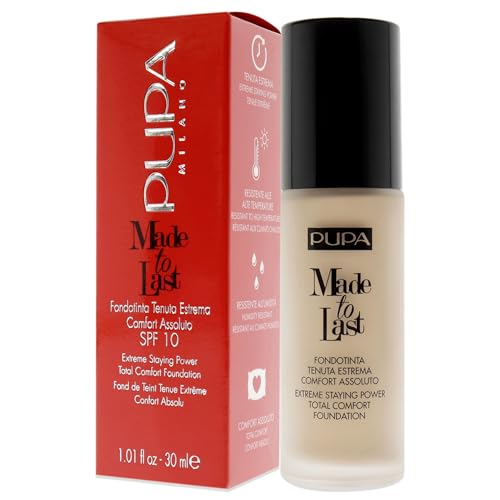 PUPA Milano Made To Last Extreme Staying Power Total Comfort Foundation - Extreme Hold Fluid Foundation - Long Lasting And Weather Resistant - Medium To High Coverage - Natural Beige - 1.01 Oz