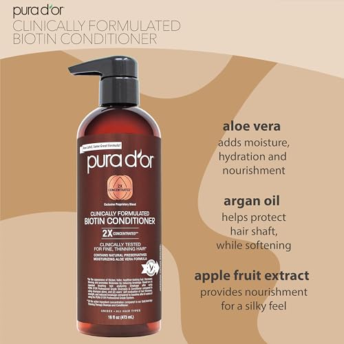 PURA D'OR Biotin Conditioner 16oz - Hair Thickening for Thinning Hair