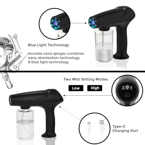 Barber Spray Bottle with Blue Light, Rechargeable Electrostatic Atomizer Sprayer, Nano Mist Sprayer for Stylist,Barber and Home Use