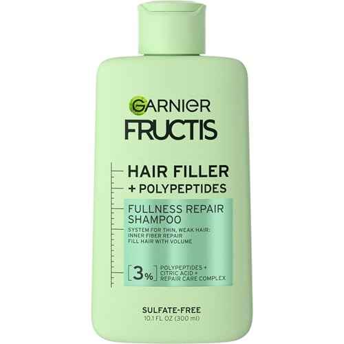 Garnier Fructis Hair Filler Fullness Repair Shampoo, Volumizing Shampoo with Polypeptides and Hair Repair Complex for Thin, Weak Split Ends, 10.1 Fl Oz