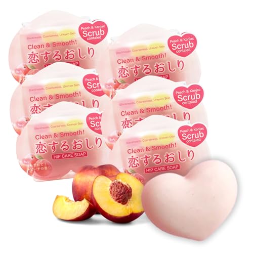 Pelican Soap 6EA Exfoliating Soap Bar for Women with Citric Acid, Aloe Extract & Jojoba Seed Oil, Natural Soap Bar for Men, Organic Bar Soap for Dark Spot Removal & Pore Cleansing Made in Japan PEACH