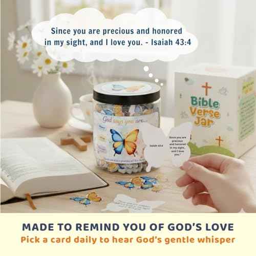 Positive Butterfly Jar ? Christmas Gift 60 Christian Affirmation Cards, Jesus Scripture Bible Verse Jar, God Says You Are, Faith-Based Religious Spiritual Christian Butterfly Gift for Women, Teens