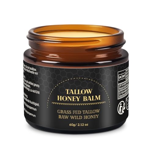 Beef Tallow for Skin with Honey, Unscented Moisturizing Tallow Balm for Face & Body,Grass-Fed£¬Deeply Nourishing for Dry Skin60g (2.1 oz)