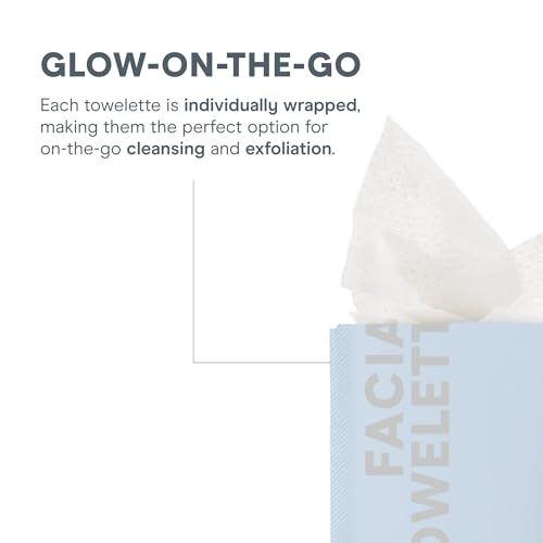 NuFACE Prep-N-Glow Facial Towelettes - 2-in-1 Exfoliating + Cleansing Makeup Remover Wipes, Hyaluronic Acid Travel Face Wipes to Hydrate & Brighten for Glowing Skin - 20 Individually Wrapped Cloths