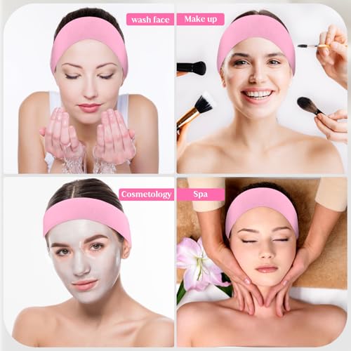 YUXIANLB 30 Pieces Disposable Spa Facial Headbands, Stretch Non-Woven Skincare Headband, Soft Skincare Hair Band with Adjustable Magic Tape for Women Girls Salons Esthetician Supplies (Pink)