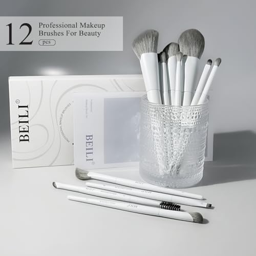 BEILI 12-Piece White Makeup Brush Set, Premium Synthetic Brushes for Foundation, Blending, Eyeshadow, Contour, Blush, and Eyeliner, Luxury Gift-Ready