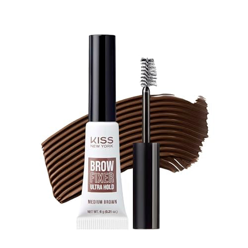 Kiss New York Professional Brow Fixer Glue - Extreme Hold for Sculpted, Transfer Proof, Non-Sticky Finish for Clean Makeup Look, All Day Control (Medium Brown)