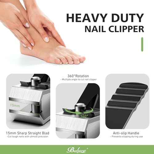 Heavy Duty Straight Blade Nail Clippers for Thick Toenails, Professional Stainless Steel Fingernail Toenail Clippers Trimmers - Thick Wide Jaw Toe Nail Clippings for Seniors, Men & Women - Black