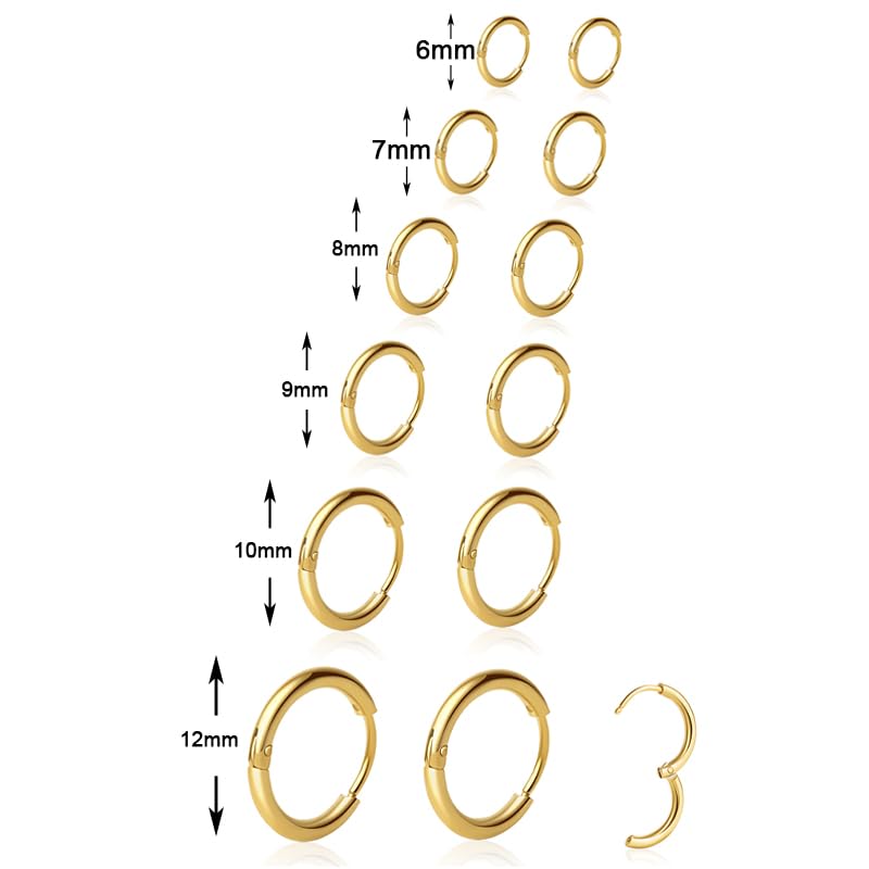 Small Hoop Earrings for Women, Dainty 14K Gold Plated Huggie Hoop Earrings Hypoallergenic Lightweight Cartilage Earrings Set for Multiple Piercings for Sensitive (10mm Gold)