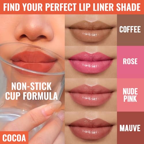 Vevivia 4pcs Lip Stain Peel Off - Lip Liner Stain Long Lasting Waterproof with Tweezer,2-in-1 Lip Liner Matte, Non-Stick Cup,Stay On All Day,Perfect for Gift(Cocoa+Rose+Nude+Mauve)