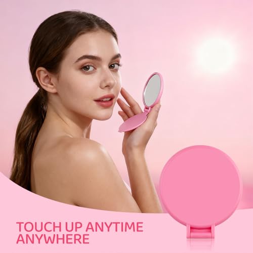 50 Pcs Compact Mirror Bulk, Small Pocket Mirror for Purse Travel Makeup Mirror for Women Girls Daily Use, Party Favors Quinceanera Gift,Pink