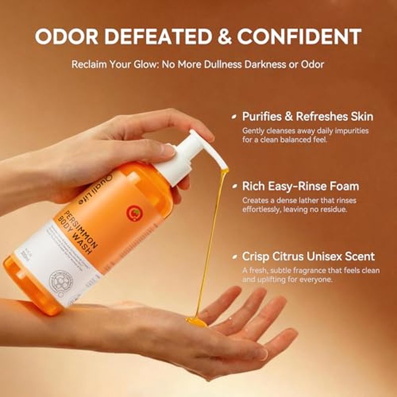 QualiLife Natural Persimmon Body Wash for Odor Control