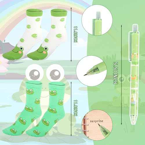 Frog Gifts for Frog Lovers, Includes Makeup Bag, Cute Socks, Frogs Writing Gel Ink Pen & Mini Round Mirror, Just Who Loves Frogs, Birthday Gift for Women