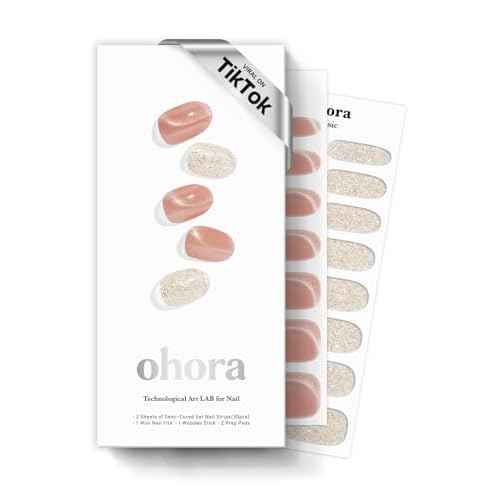ohora Semi Cured Gel Nail Strips (N Muse Glow) - Works with Any Lamps, Salon-Quality, Long Lasting, Easy to Apply & Remove - Includes 2 Prep Pads, Nail File & Wooden Stick