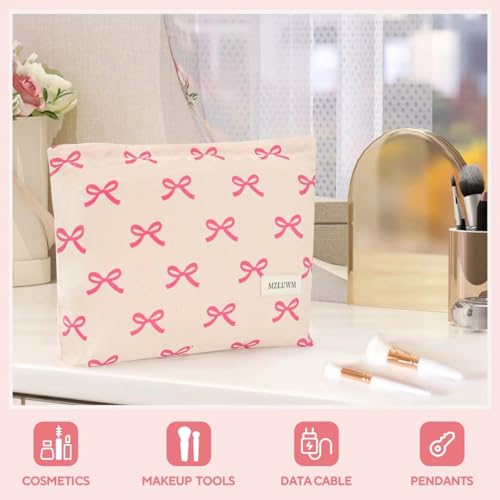 Floral Makeup Bag with Pink Bow – Large Cosmetic Organizer