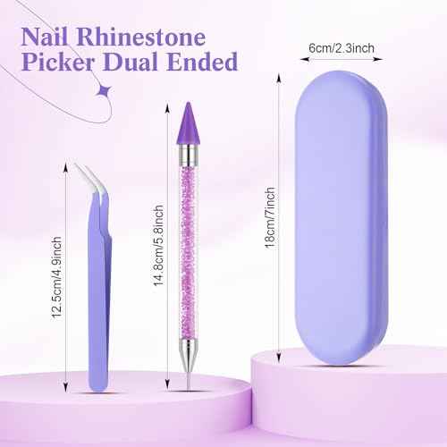 Tatuo Rhinestone Picker Tool Set Wax Pen for Rhinestones Diamond Art Painting Dual Head Dotting Pen with 2 Extra Wax Tips and 1 Nail Art Tweezer for Nail Art DIY Crafts (Purple)