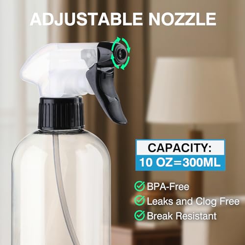 10oz Refillable Spray Bottles - 2 Pack, Adjustable Nozzle for Multi-Use