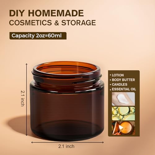 3-Pack 2oz Amber Glass Jars with Airtight Black Lids