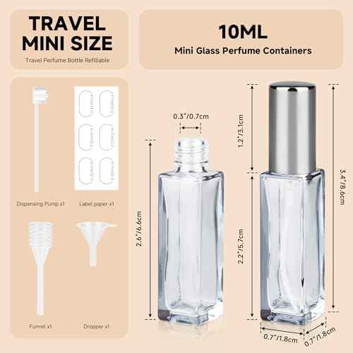Perfume Refill Bottle, Mini Leak-proof Portable Perfume Travel Refillable Dispenser, 3pcs 10ml Empty Atomizer Sprayer, Pocket Glass Bottle with Funnel and Pipette for Cologne (Light Gray)