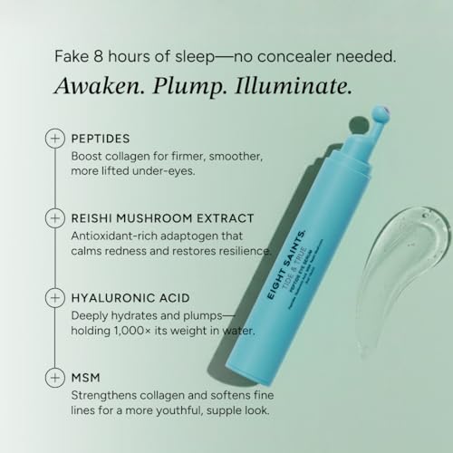 Eight Saints Tide & True Peptide Eye Serum for Puffiness & Wrinkles, Under Eye Roller Ball Treatment for Dark Circles & Fine Lines, Natural & Organic Eye Cream, 0.5 fl oz