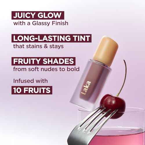 Laka Fruity Glam Tint, Glowing Lip Stain with Wide Color Spectrum, Hydrating & Lightweight Texture, Long-Lasting Bold Stain, Non-Sticky, Vegan, K-Beauty (#123 Unsweet Berry, 4.5g/0.15oz)