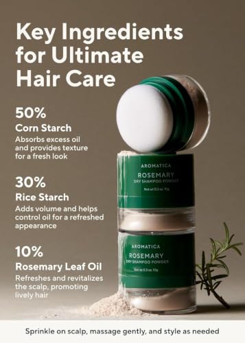 AROMATICA Rosemary Dry Shampoo Powder — Travel Size 10g/0.3oz for Dark Hair