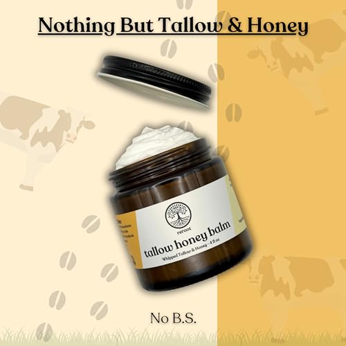 Beef Tallow Balm for Skin -2 Ingredients- Grass-Fed Grass-Finished Beef Tallow & Raw Honey for Skin - Unscented Beef Tallow Honey Balm for Face & Body - Sensitive Dry Skin Eczema Psoriasis Rosacea