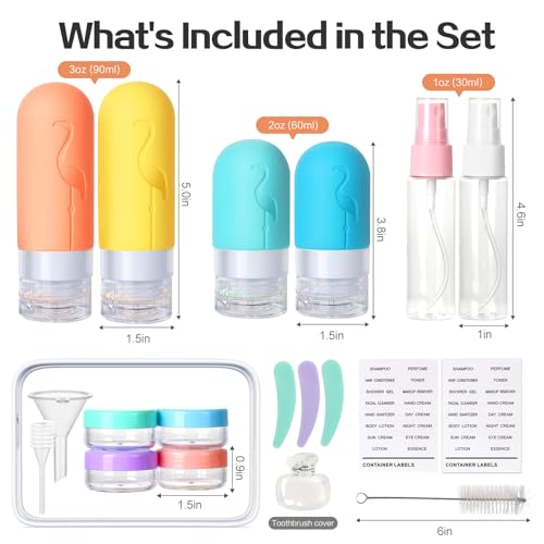Vipop 3 oz Travel Bottles, Leak Proof TSA Approved Silicone Containers