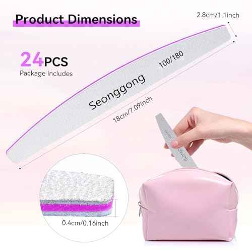 24 PCS Nail File 100/180 Grit Nail Files for Women Double Sided Emery Board Fingernail Shaping Manicure Pedicure Tools for Natural Nails Nail Supplies Salon and Home Use