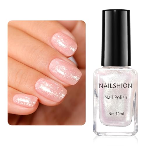 Nailshion Sparkle Pearl Chrome Nail Polish - Quick-Dry Glitter Top Coat 656-Sparkle Pearl