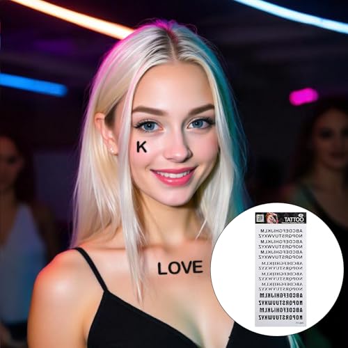 20 Sheet Letter Temporary Tattoos, Waterproof Fake Tattoos