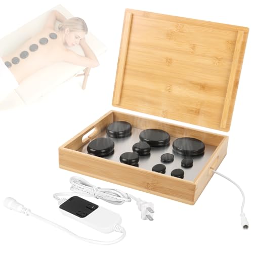 Hot Stone Massage Set with 10 Basalt Stones & Bamboo Warmer