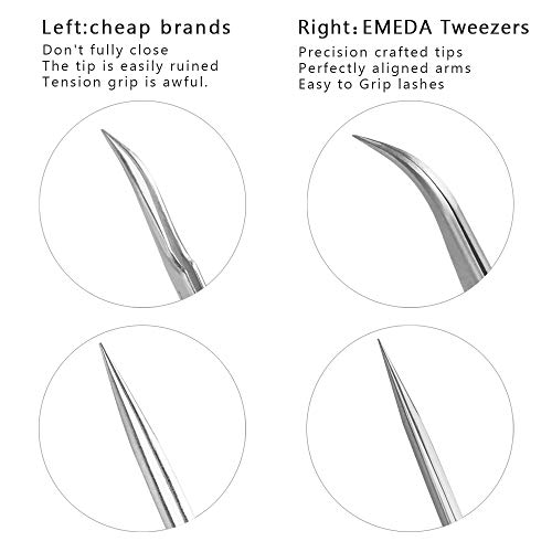 EMEDA Eyelash Extension Tweezers 2 Pieces VETUS Straight and J Curved Tweezers for Eyelash Extensions Precision Lashing Tweezers Professional Tools for Isolation Classic Volume Lash Extensions