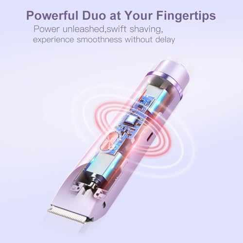 Women's Electric Shaver Bikini Trimmer for Women Razors 2-in-1 Dual Head Design IPX7 Waterproof Wet & Dry Use Body Groomer Hair Trimmer Remover for Facial Underarm Arm Face Leg Bikini (Purple)