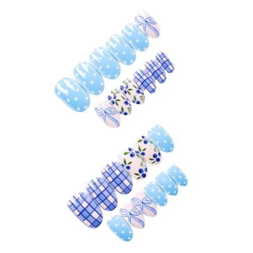 Sevgob Pattern BK10 Polka Dots Blueberry Design Short Almond Press-On Nails 24Pcs