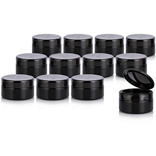 JUVITUS 8 oz Black PET Plastic Low Profile Jar with Black Flip Top Cap (12 Pack)
