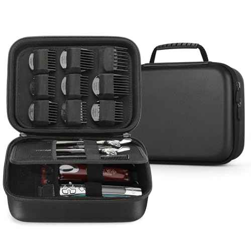 MOSLA Hard Barber Accessories Case for Hair Clippers, Mens Hair Cutting Barber Supplies Holder, Trimmer Organizer Storage Bag for Hair Cutting, Guard Grooming Kit (PU Black)