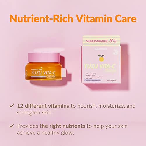 LALARECIPE Yuzu Vitamin C Cream for Face, Niacinamide 5%, Hydrating Moisturizer for Dark Spots, Fine Lines, Glowing Skin, Korean Skin Care (1.69 Fl Oz / 50ml)