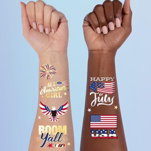 Fourth of July Decorations Temporary Tattoos 30 Giltter Style Red White and Blue Patriotic Party Supplies 4th of July Accessories USA America Flag Memorial Day Independence Day Labor Day