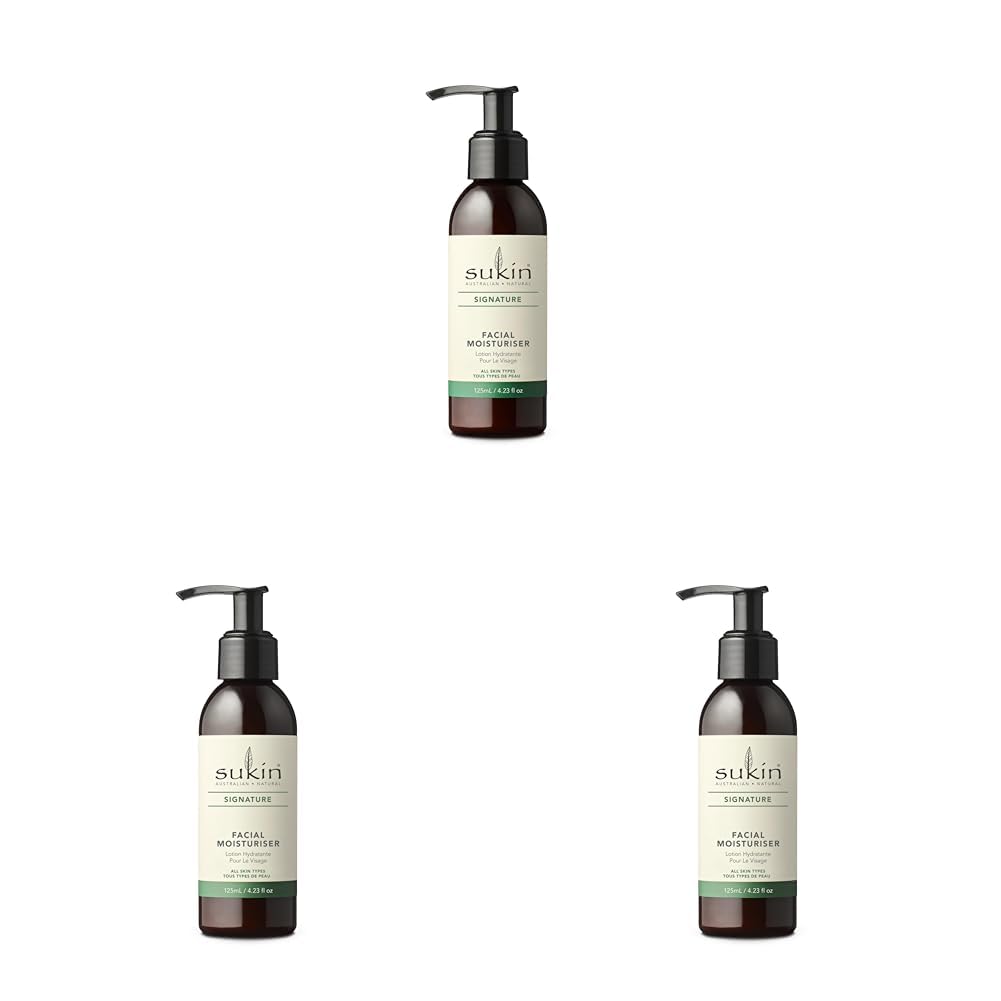 Sukin Facial Moisturizer Pump, Hydrating Face Cream with Wheat Germ and Vitamin E to Deeply Nourish, Soften and Improve Skin Texture, 4.23 Fl Oz (Pack of 3)