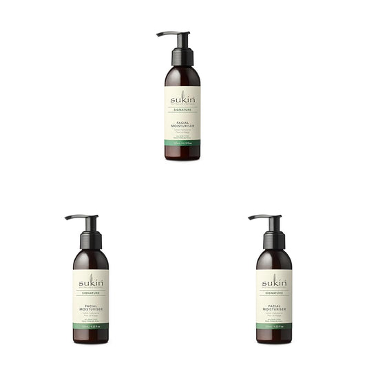 Sukin Facial Moisturizer Pump, Hydrating Face Cream with Wheat Germ and Vitamin E to Deeply Nourish, Soften and Improve Skin Texture, 4.23 Fl Oz (Pack of 3)