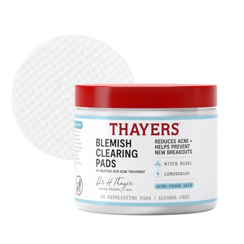 Thayers Salicylic Acid Acne Pads, Alcohol-Free Blemish Treatment, 60 Ct